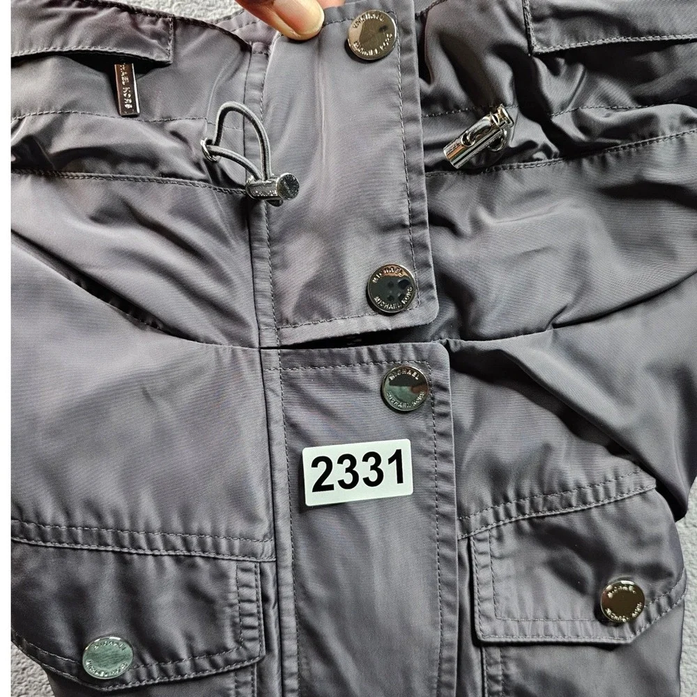 Michael Kors‎ Anorak Rain Coat Women's S Gray Long Sleeve Hooded Snap Inside Zip